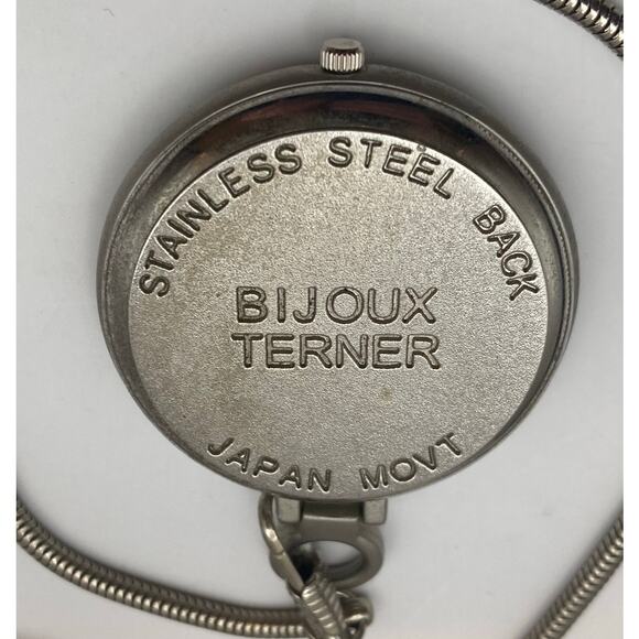 Bijoux Turner Open Face Quartz Pocket Watch with 12" Chain - Clip - New Battery - Picture 3 of 5